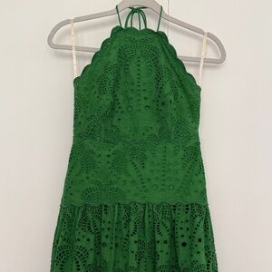 Farm Rio Green Palm Tree Eyelit Halter Neck Midi Dress Size Small